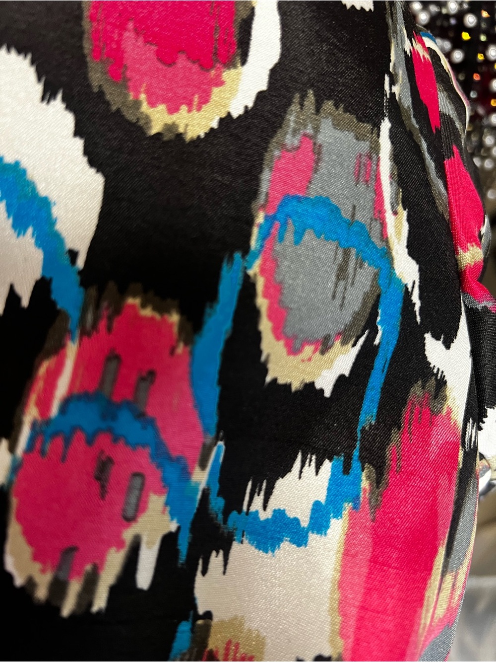 KASPER MULTICOLOR OPEN FRONT PRINTED BLAZER PINK/WHITE/BLACK/BLUE BLACK LINING - Picture 9 of 12